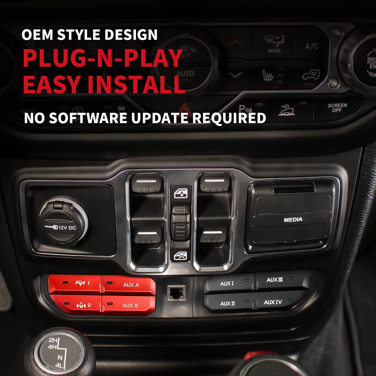 LASFIT Auxiliary Bank Kit, Front & Rear Locker OEM Style Plug&Play Dash Switch Panel for Wrangler JL 2018-2023 & Gladiator JT 2019-2023, Black+Red - Image 5