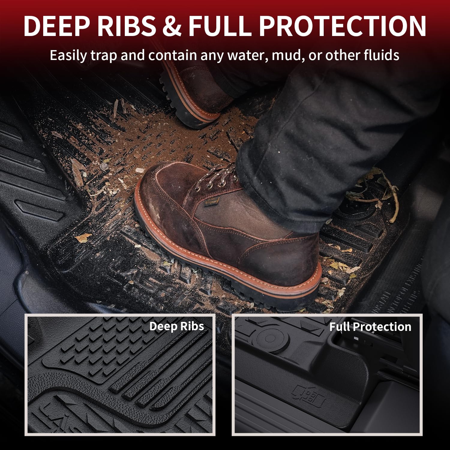 LASFIT Floor Mats for Dodge Ram 1500 2013-2018 & 1500 Classic 2019-2024 Quad Cab Bench Seat(Not for Bucket Seat & Vinyl Flooring), All Weather TPE Custom Fit Car Mats Floor Liners 1st Row Only, Black - Image 4