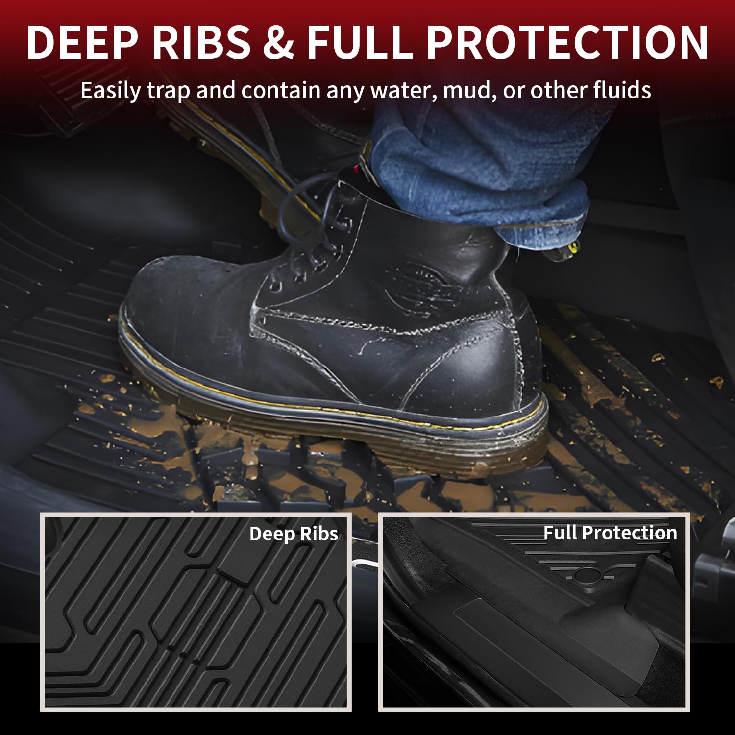 LASFIT Floor Mats for Ford F250 F350 F450 2017-2026 Crew Cab Front Bucket Seat | Rear W/Fold-Flat Storage All Weather Carpet Floor Super Duty Protector TPE Car Floor Liner, 1st & 2nd Row, 3pcs Black - Image 3