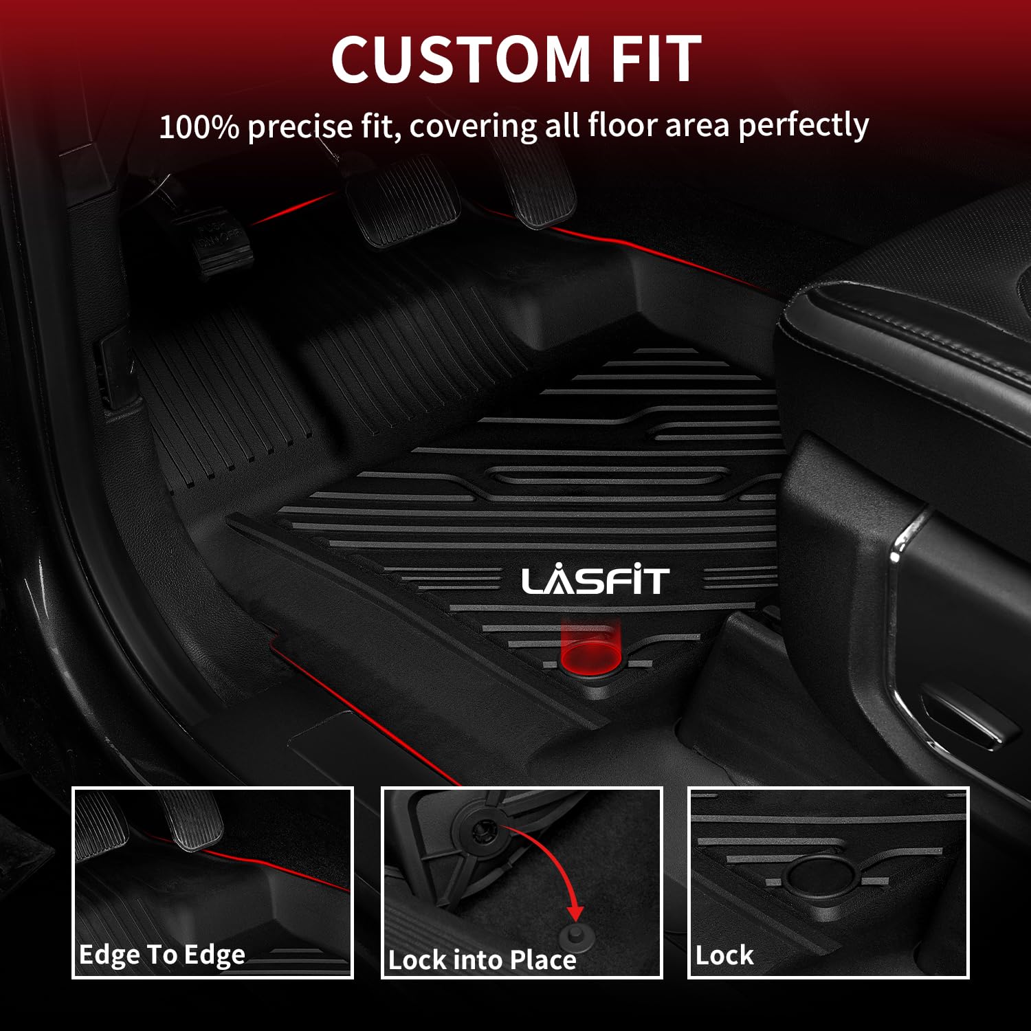 LASFIT Floor Mats for Ford F250 F350 F450 2017-2026 Crew Cab Front Bucket Seat | Rear W/Fold-Flat Storage All Weather Carpet Floor Super Duty Protector TPE Car Floor Liner, 1st & 2nd Row, 3pcs Black - Image 4