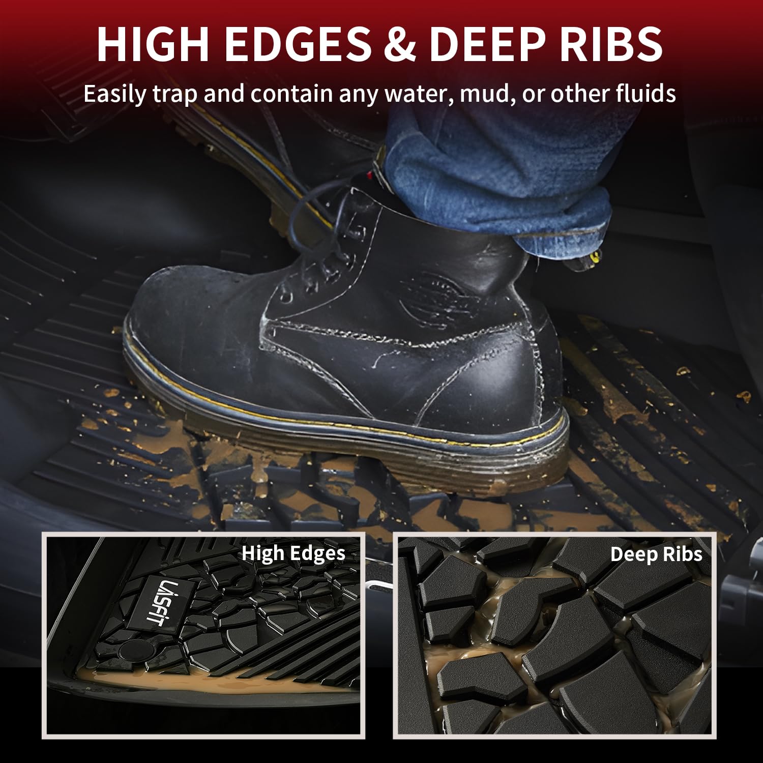 LASFIT Floor Mats for Jeep Gladiator JT 2020-2025 2026 All Weather TPE Custom Fit Pickup Truck Mats Floor Liners 1st & 2nd Row, Black - Image 4