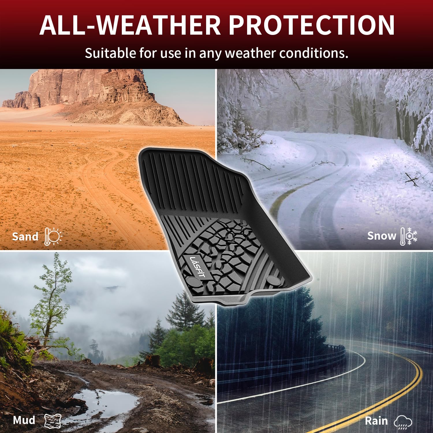LASFIT Floor Mats for Jeep Gladiator JT 2020-2025 2026 All Weather TPE Custom Fit Pickup Truck Mats Floor Liners 1st & 2nd Row, Black - Image 6