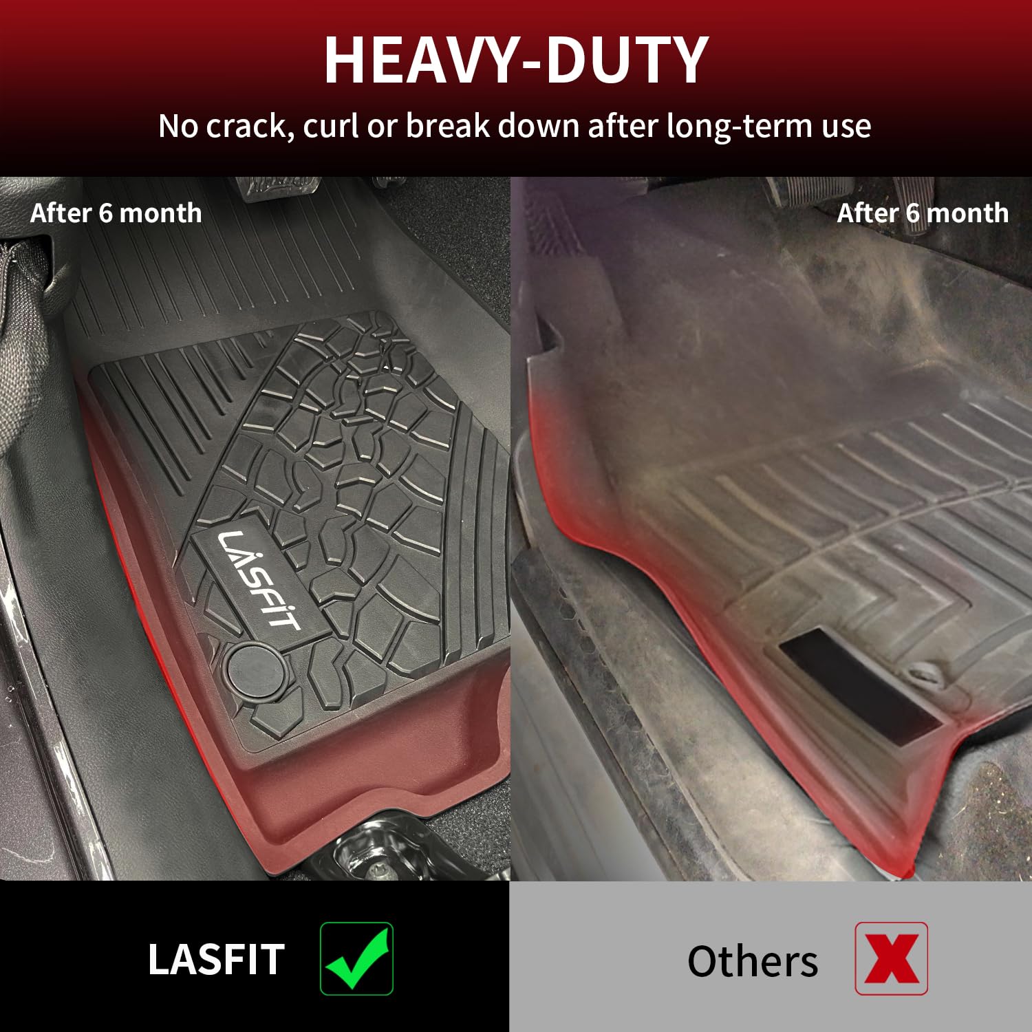 LASFIT Floor Mats for Jeep Gladiator JT 2020-2025 2026 All Weather TPE Custom Fit Pickup Truck Mats Floor Liners 1st & 2nd Row, Black - Image 8
