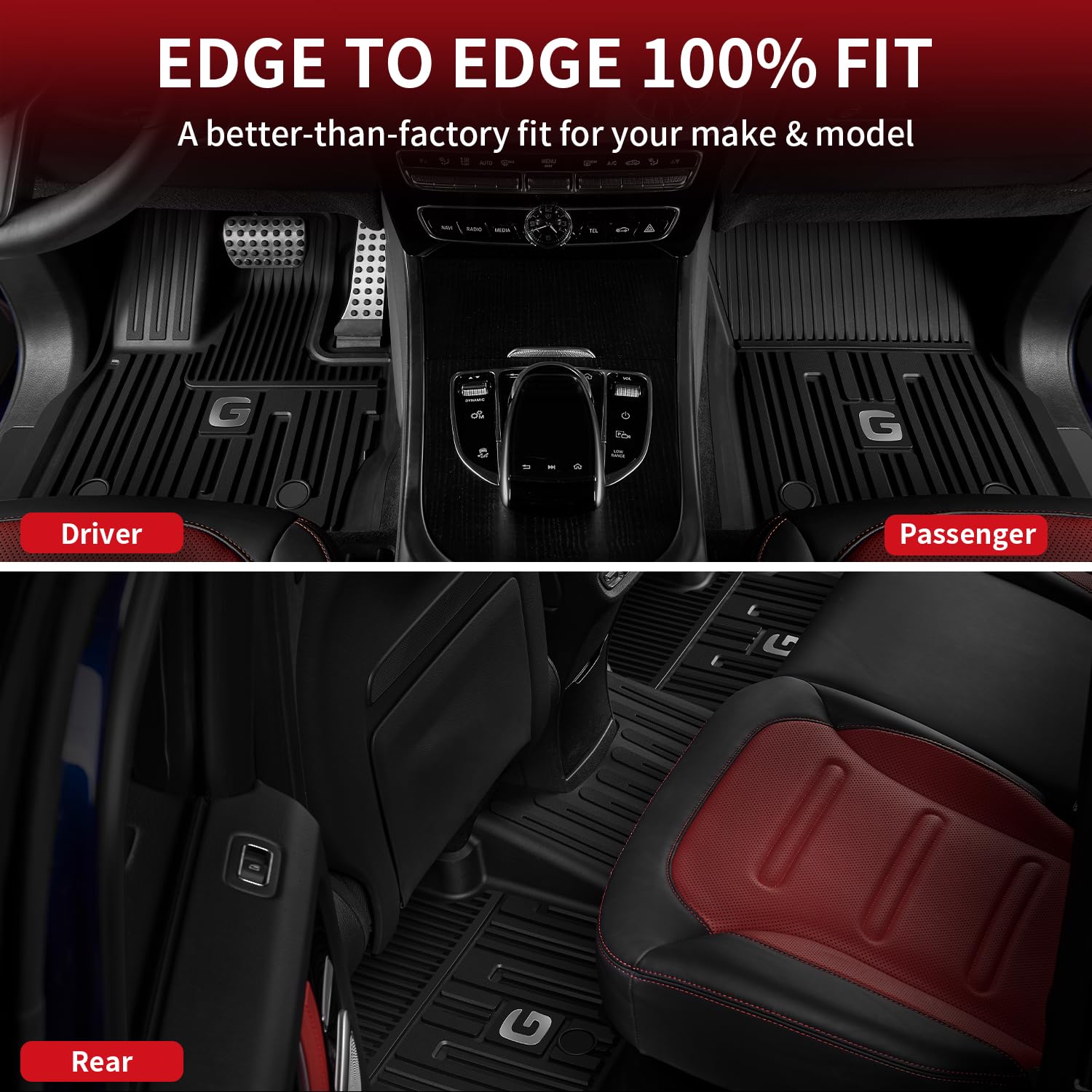 LASFIT Floor Mats for Mercedes Benz G Class 2026 2025 2024 2023 2022-2019 G550 / G580 / G63 AMG, All Weather TPE Custom Fit Car Mats for Benz G Class Floor Liners 2019-2026, 1st & 2nd Row Set, Black - Image 5