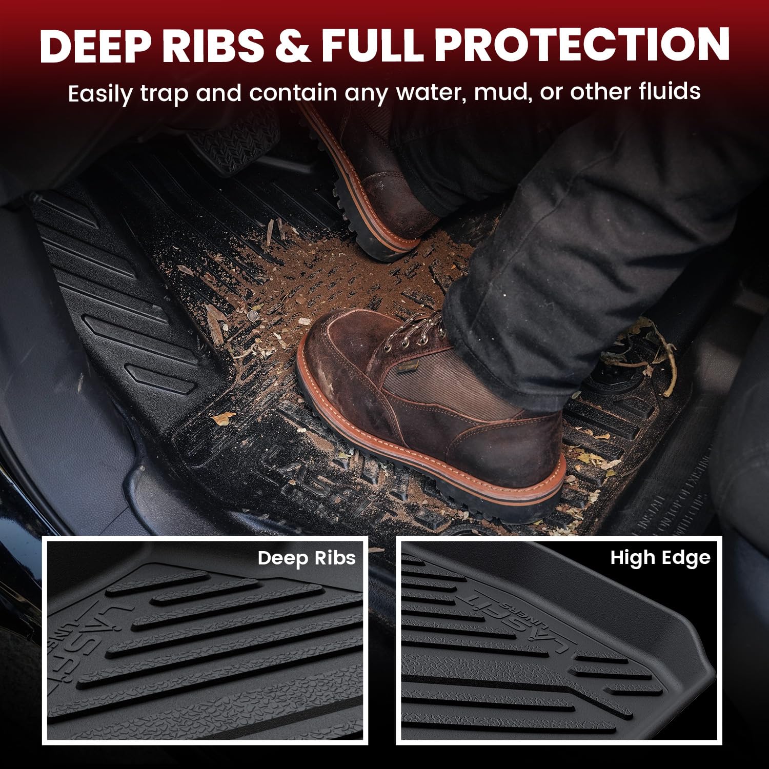 LASFIT Floor Mats for Toyota Camry 2015-2017 (Not Fit Hybrid) LE/SE/XLE/XSE, Custom Fit TPE All Weather Floor Liners for 2017 2016 2015 camry1st & 2nd Row Car Mats, Black - Image 3