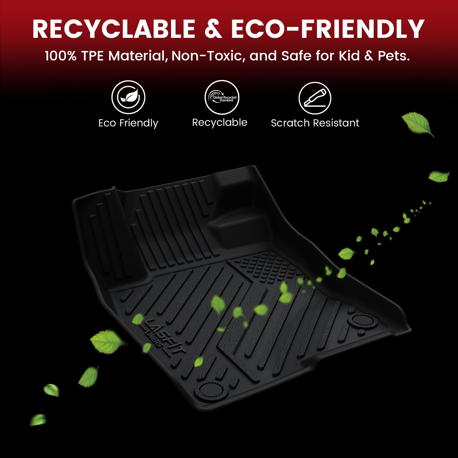 LASFIT Floor Mats for Toyota Camry 2015-2017 (Not Fit Hybrid) LE/SE/XLE/XSE, Custom Fit TPE All Weather Floor Liners for 2017 2016 2015 camry1st & 2nd Row Car Mats, Black - Image 5