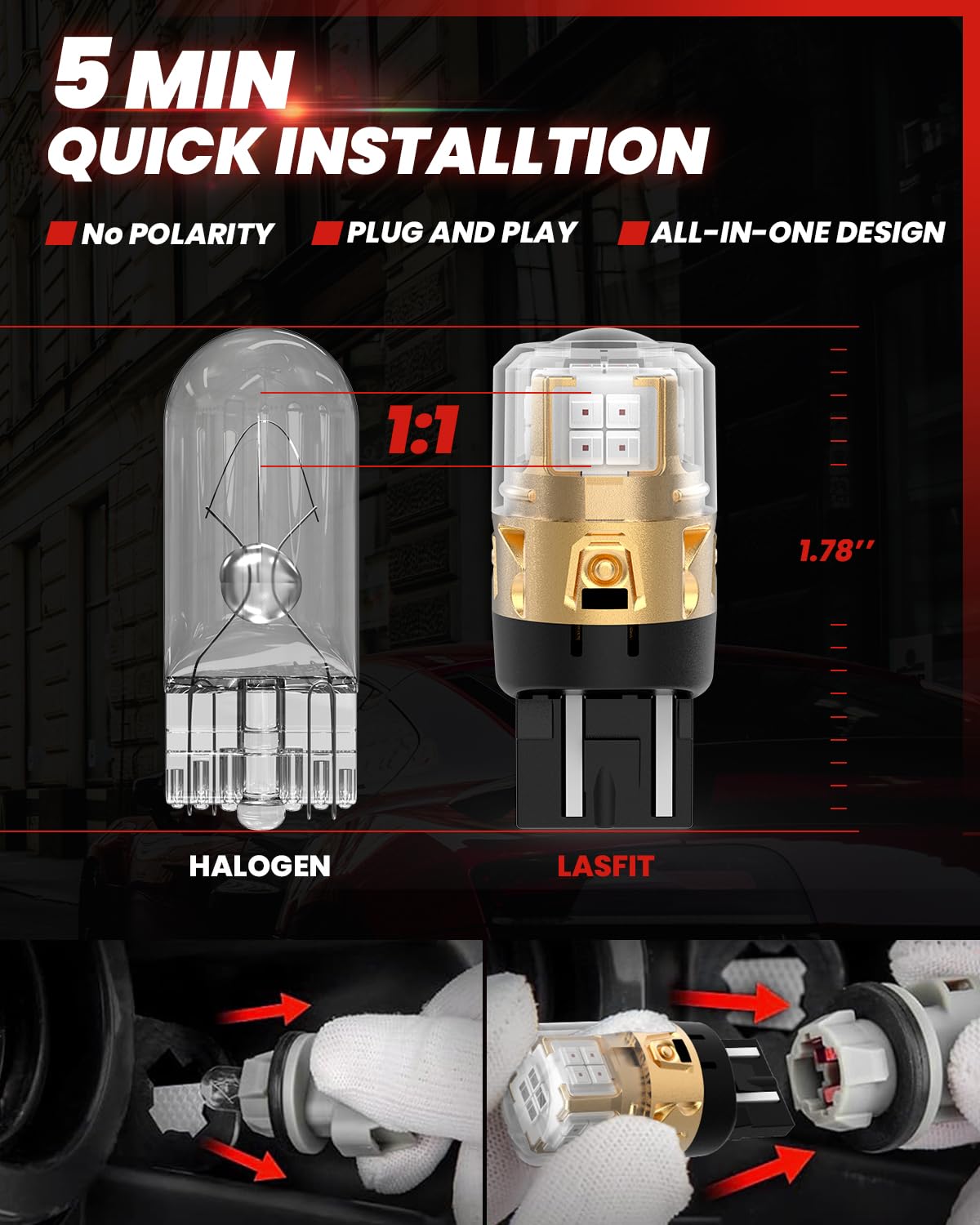 LASFIT L2 7440 7443 LED Bulbs Red Brake Light Bulb Tail Lights, Super Bright T20 7441 7444 W21W Bulb Replacement for Taillights Stop Lights, only for Standard Socket, 2pcs - Image 3