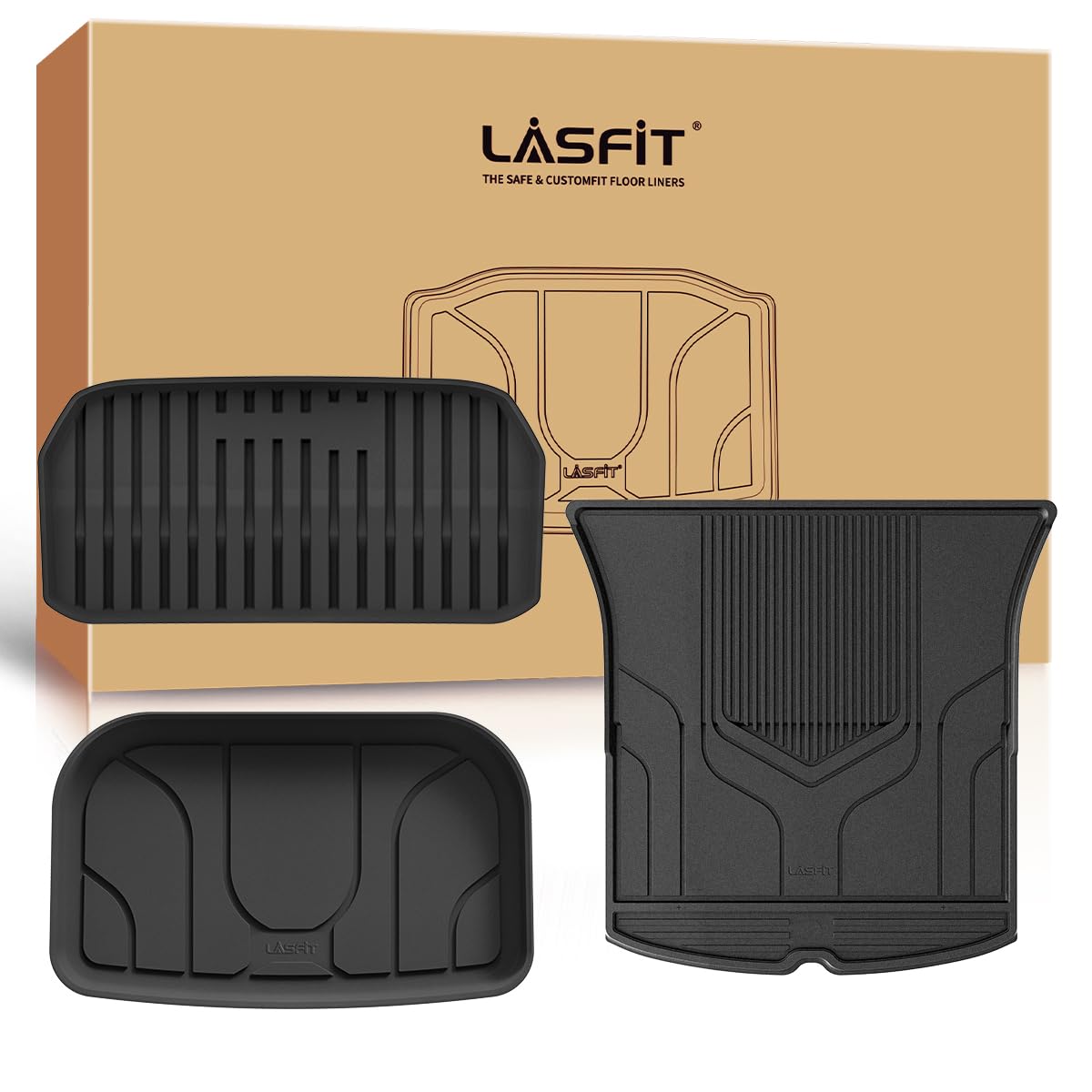 LASFIT Premium Extra Thick Trunk Mats Set for Model Y 2025 2024 2025 2023 2022 2021 2020 5 Seater TPE All Weather Custom Fit Cargo Liners Frunk Rear Trunk Storage Mats, Black - Image 8