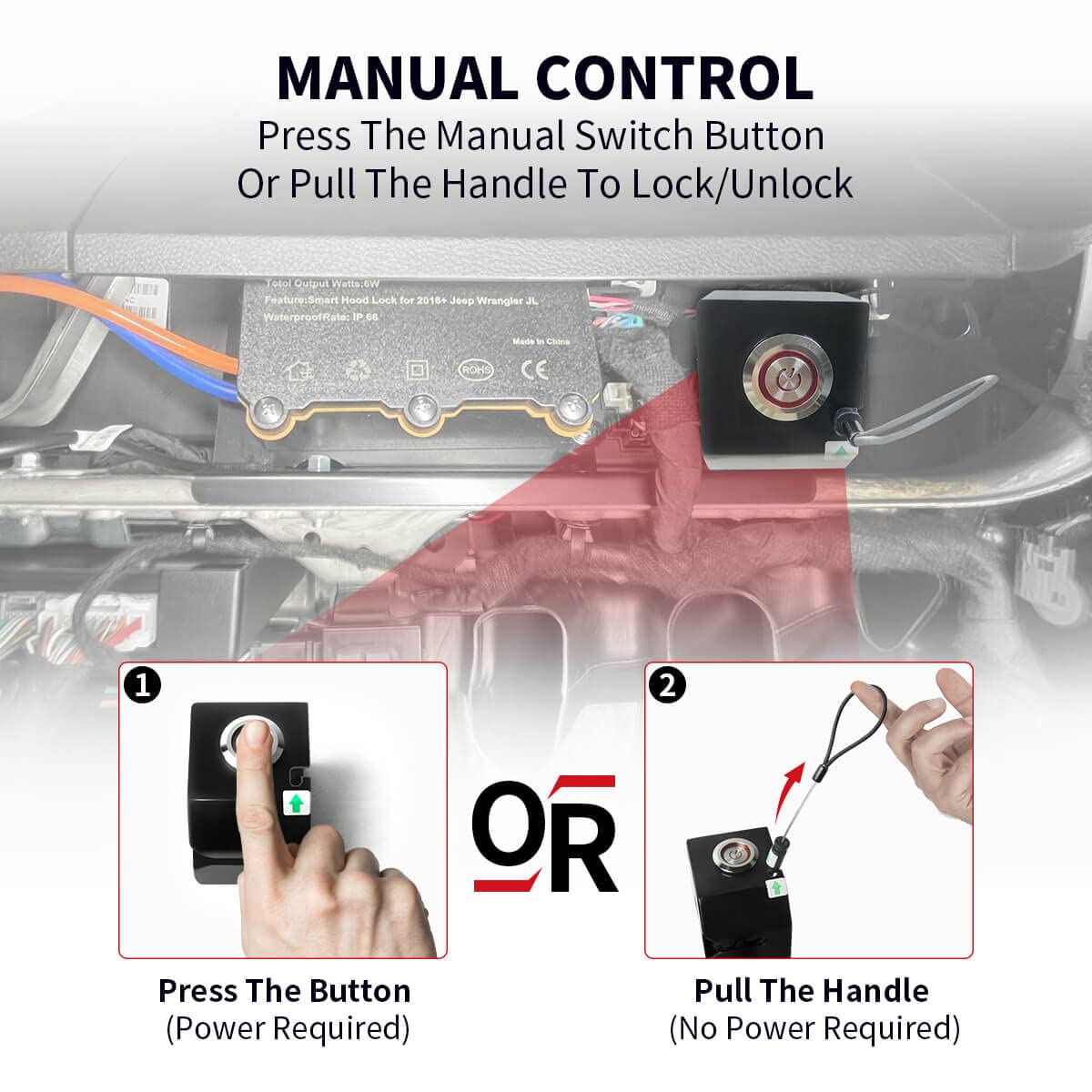 LASFIT Stealth Hood Lock for Wrangler JL/JLU Gladiator JT 2018-2023 Anti Theft Remote Control Hood Latch Locking Automatic - Image 3