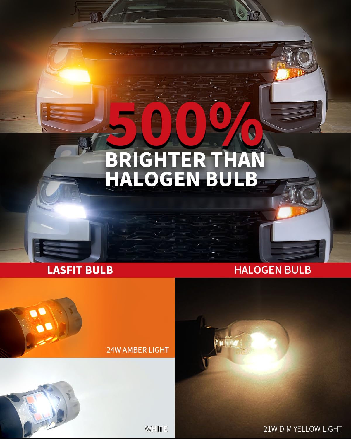 LASFIT T3 7443 Switchback White/Amber Front Turn Signal 921 LED Bulb Reverse Light 912 Back Up Built In Resistor for 2012-2024 Toyota Camry, 2014-2024 4runner, 2013-2023 RAV4 DRL Parking Light(4pcs) - Image 4